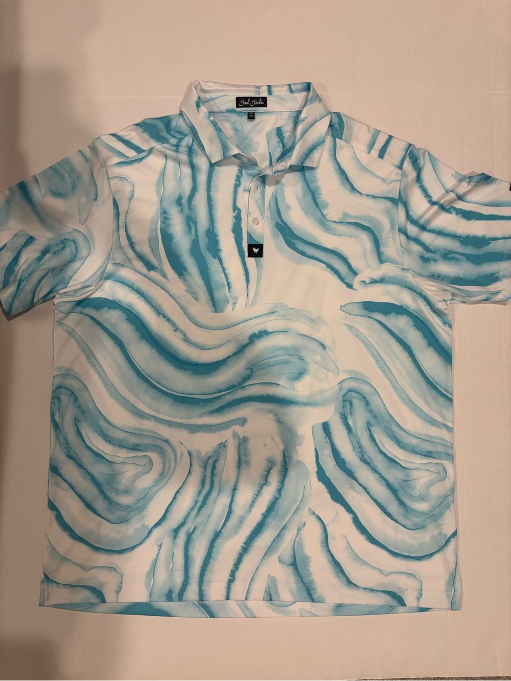 Bad Birdie Golf Men’s XXL Polo Aqua Marble Swirl Performance Stretch Print